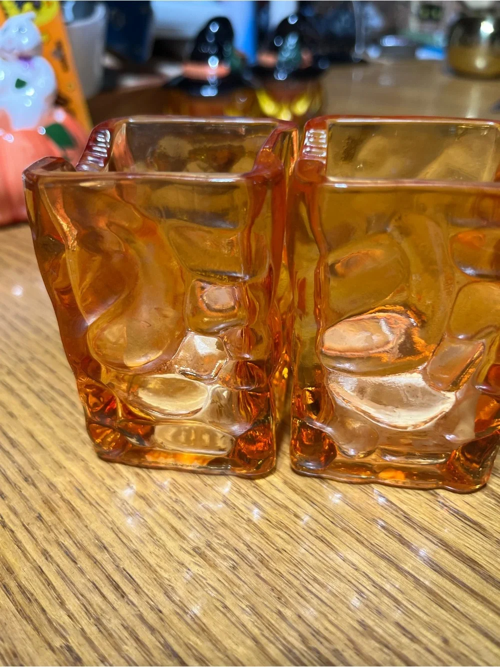 Orange Glass Jack-o'-Lantern Votive Holders - Set of 2